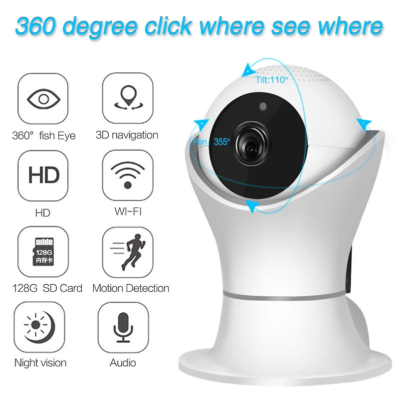 1080 P Wi Fi IP Камера Fisheye 360 градусов видеонаблюдения Камеры Скрытого 2MP Indoor Ночное