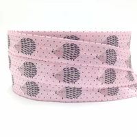 5yards 16mm hedgehog print pink fold over elastic handmade accessories diy hair tie headband supplier