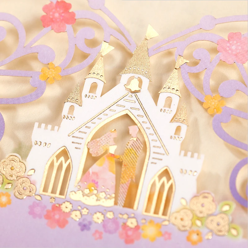 50 шт./лот романтический фиолетовый Замок Свадебные Приглашения элегантный