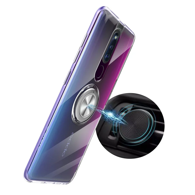 Чехол для OPPO F11 Pro прозрачный автомобильный держатель с кольцом на палец Мягкий