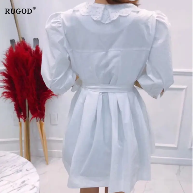 RUGOD 2019 Новая мода с пышными рукавами женские топы и блузки однобортный v образный