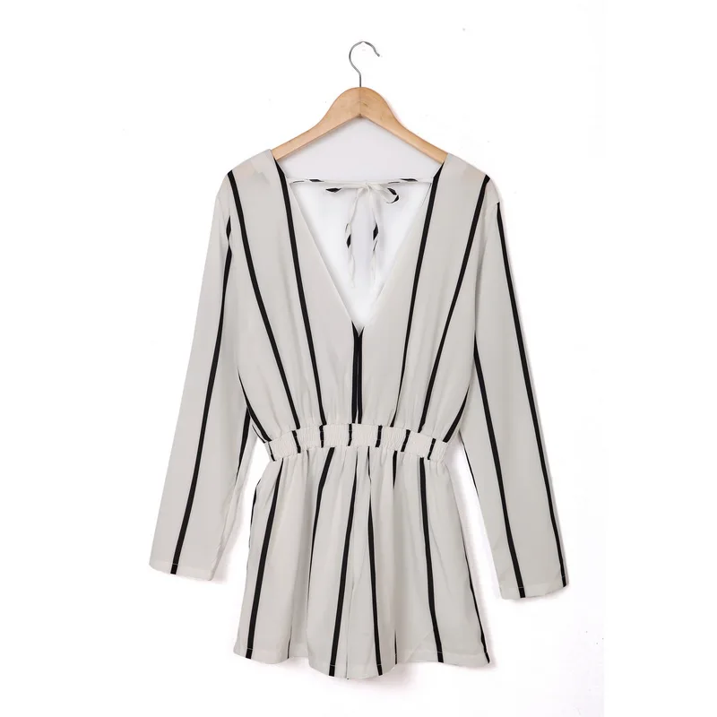 Модный женский элегантный сексуальный полосатый комбинезон Короткие штаны с