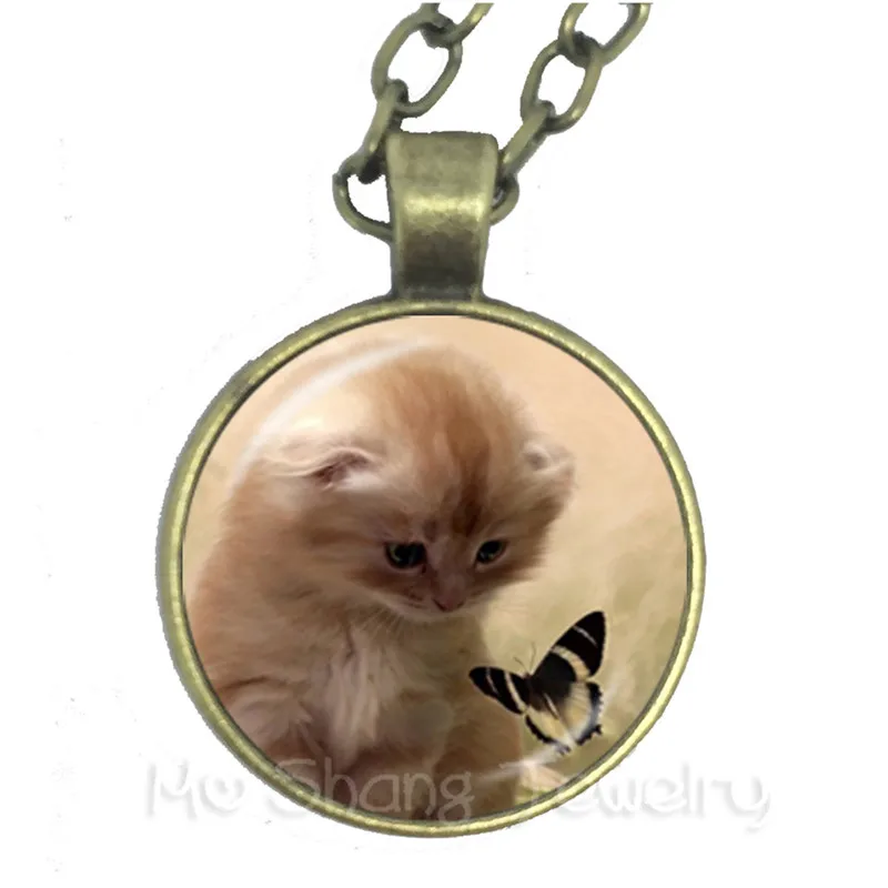 Черный Кот ожерелье круглый 25 мм стеклянный купольный кабошон животных ручная