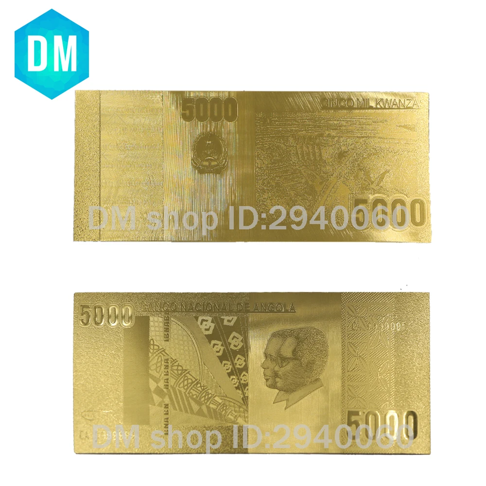Золотая банкнота Ангола 5000 Кванза позолоченная цветная бумага коллекционный