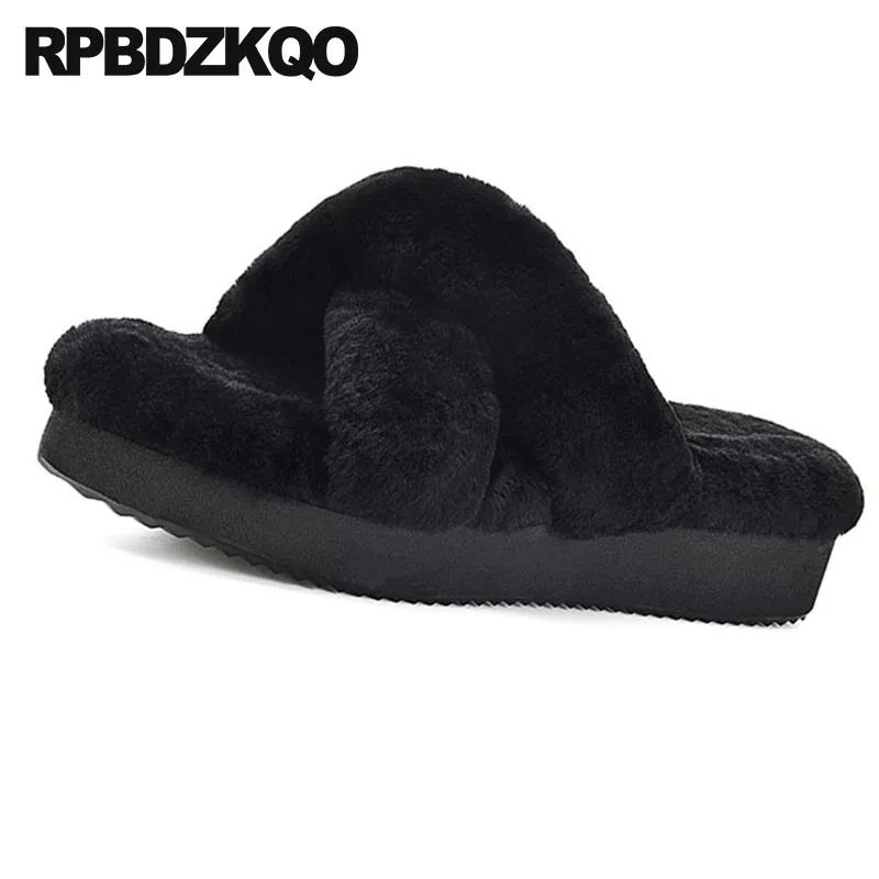 Тапочки из шерсти на платформе Flatforms шлепанцы без задника с открытыми пальцами