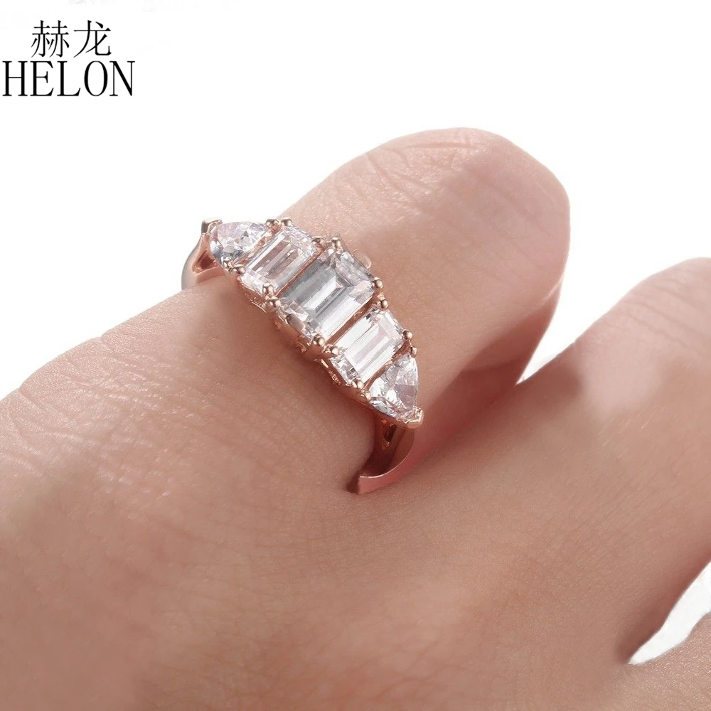 Стерлинговое Серебро HELON, 925, безупречное, ААА класс, кубический цирконий, изумруд и триллион огранки, три камня, хорошее свадебное кольцо, женское ювелирное изделие