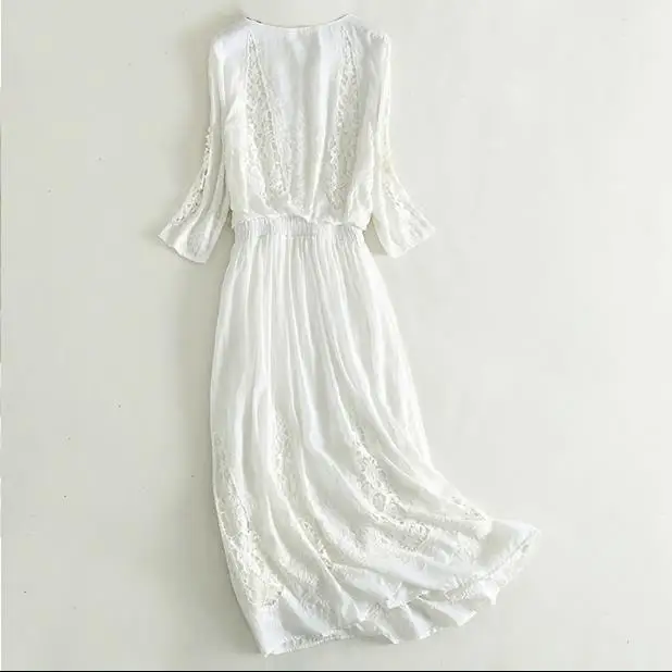 White Embroidered Silk Dress Slim Beach dress Super Fairy Holiday Woman Summer | Женская одежда