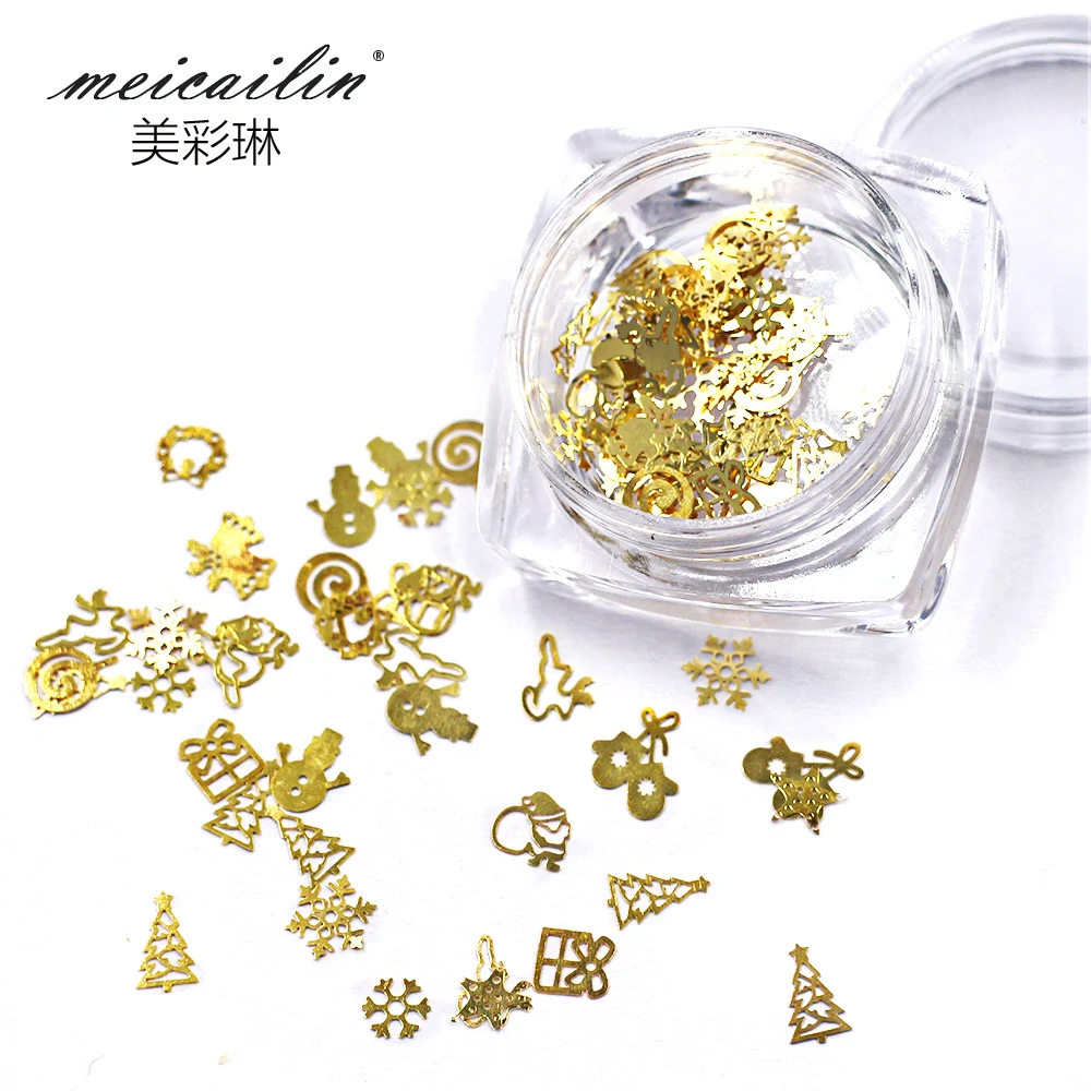 Золотые и рождественские украшения для ногтей 1 коробка смешанные металлические