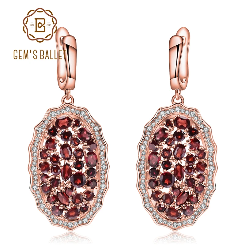 

GEM'S BALLET 9.49Ct Natural Red Garnet Gemstone Earrings 925 Sterling Silver Rose Gold Plated Drop Earrings for Women Jewelry