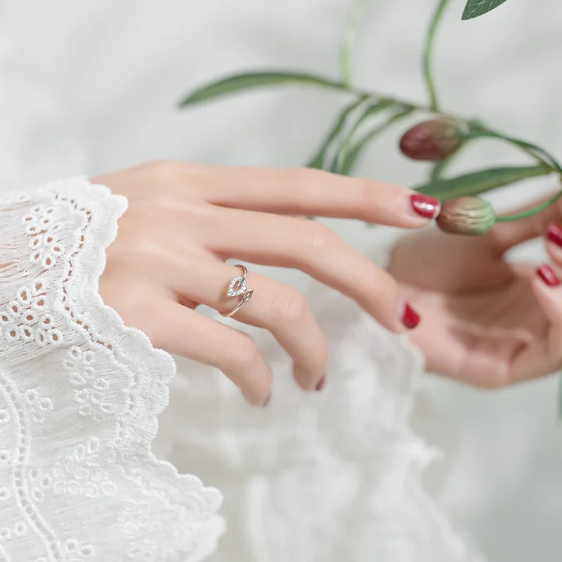 2019 100% 925 Sterling Silver Fashion Jewelry Double Hollow Leaf Round Cubic Zirconia Ring Sizable Girls Kids Xmas Gift Bijoux | Украшения