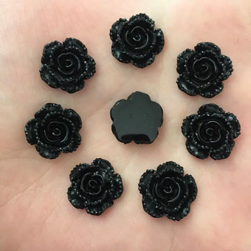 

New 200pcs 14mm Resin Black Rose Flatback Stone Scrapbook Wedding DIY Craft D737*10