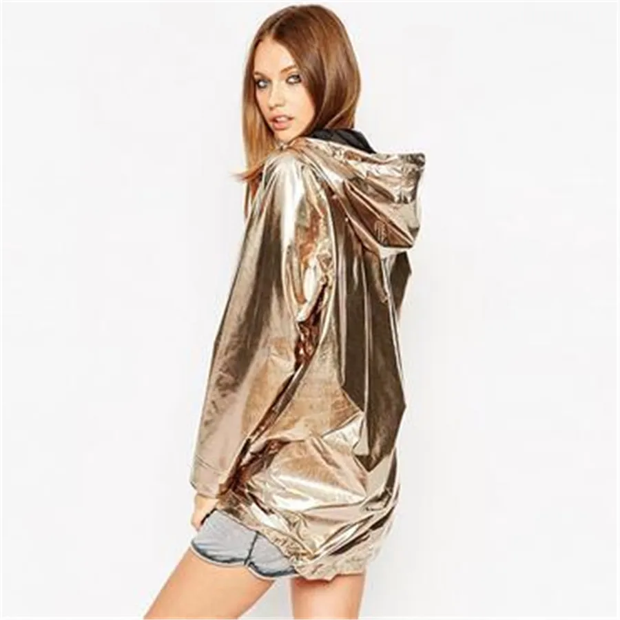 2019 тренд модная популярная женская рубашка имитация золота свободная ветровка с