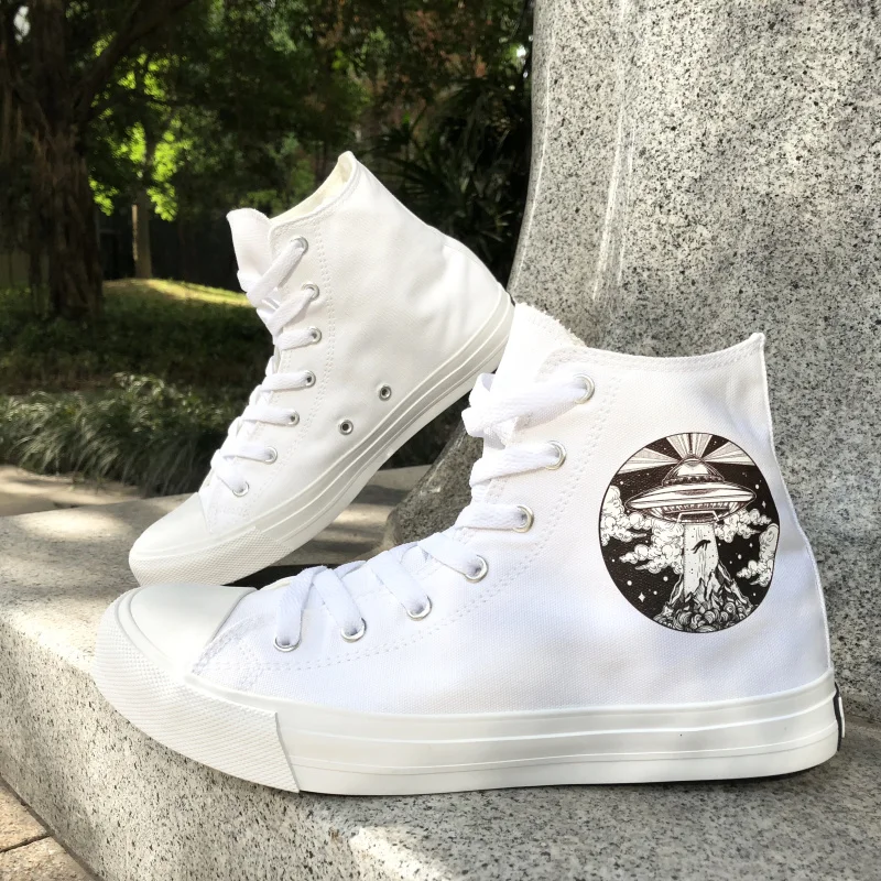 

Wen Design UFO Flying Saucer Alien Lighthouse Canvas Original Shoes High Top Women Men Skateboard Sneakers White Black Colors