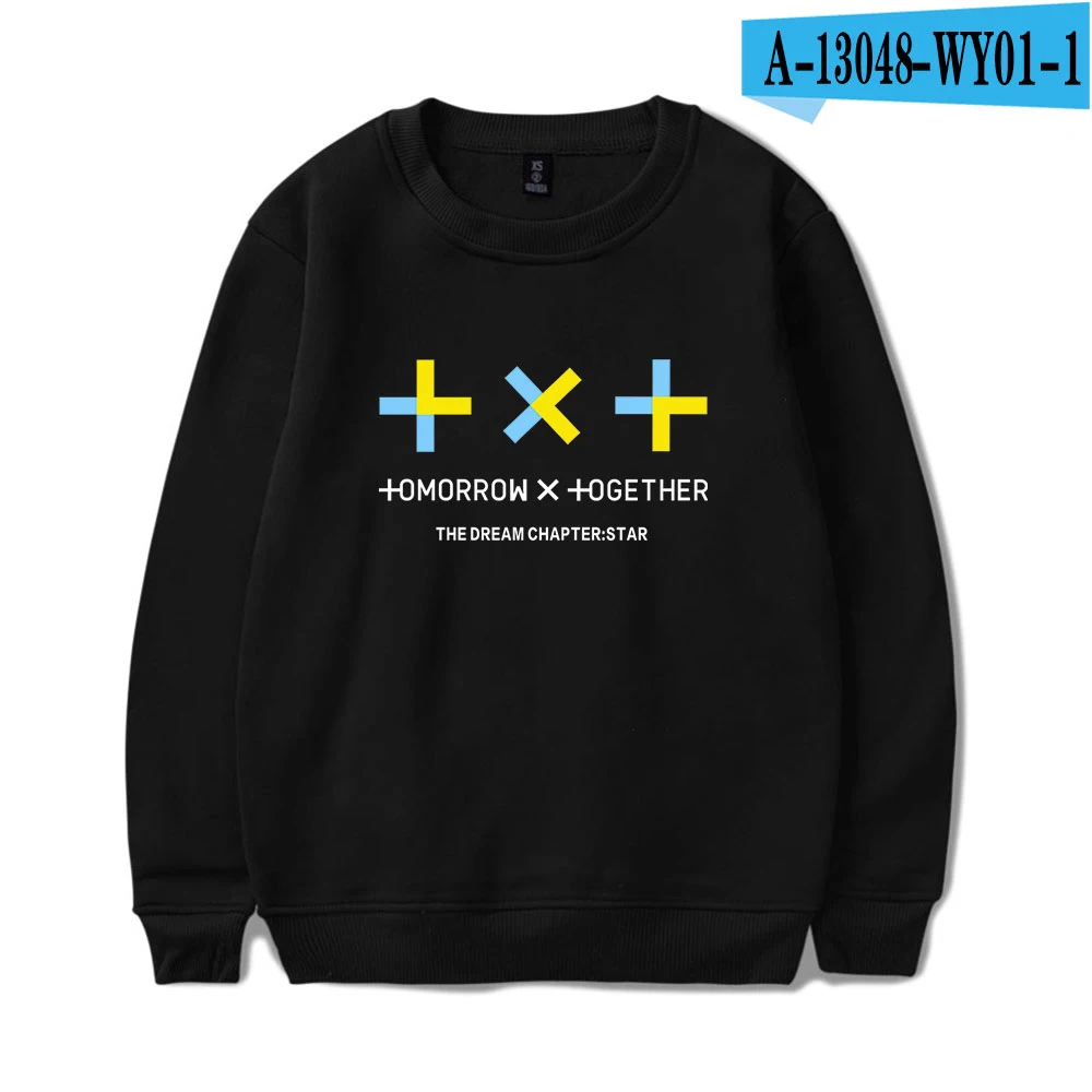 TXT классический крой унисекс Crewneck Толстовка с принтом с длинными рукавами Pollover - Цвет: Black