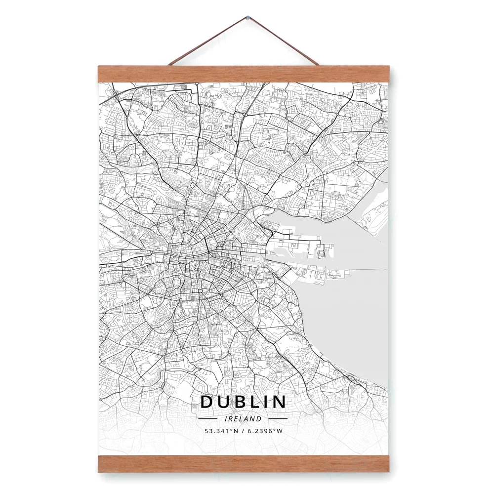 Дублин Ирландия Карта города деревянная рамка холст живопись домашний декор