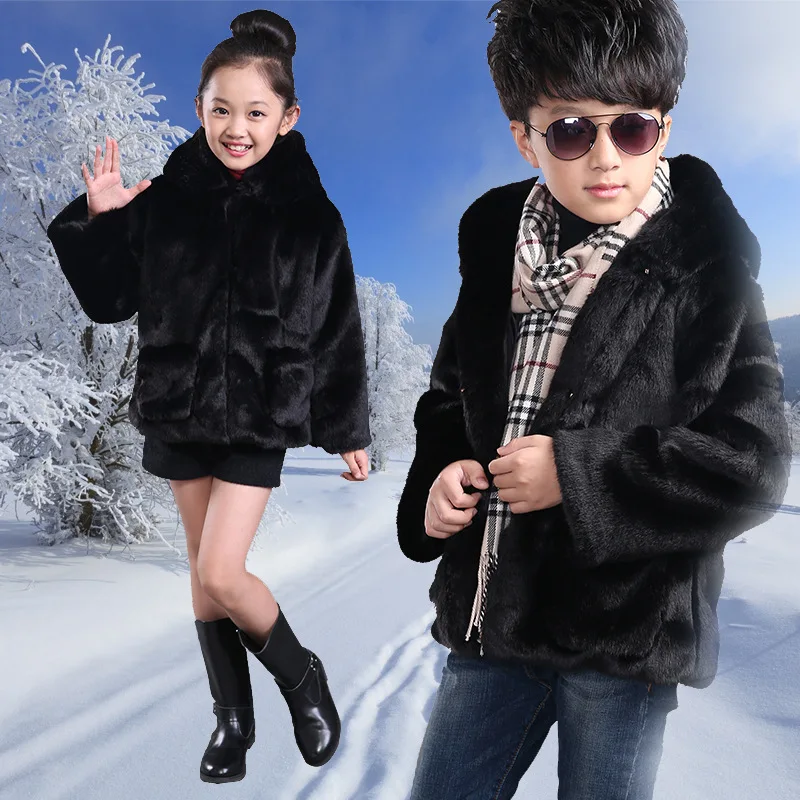 Новинка Модное детское пальто с мехом зимнее капюшоном искусственным норки