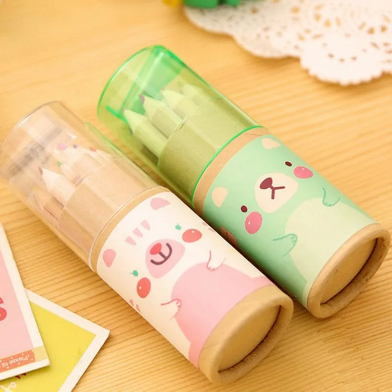 Милые цветные карандаши с мишкой 12 шт./бочка фоторучка для рисования