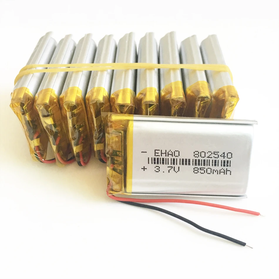 

10 PCS 3.7V 850mAh 802540 Lithium Polymer LiPo Rechargeable Battery For Mp3 PAD DVD E-book Bluetooth Speaker Recorder 8*25*40mm