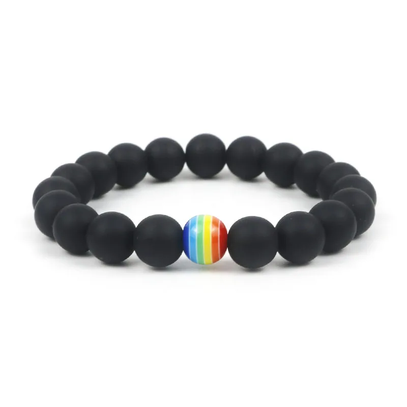 Matte 10 мм Радужный Браслет Gay Pride для мужчин/женщин матовый натуральный камень Снежинка браслет из бисера украшения для геев подарок для Него H2 - Окраска металла: Matte