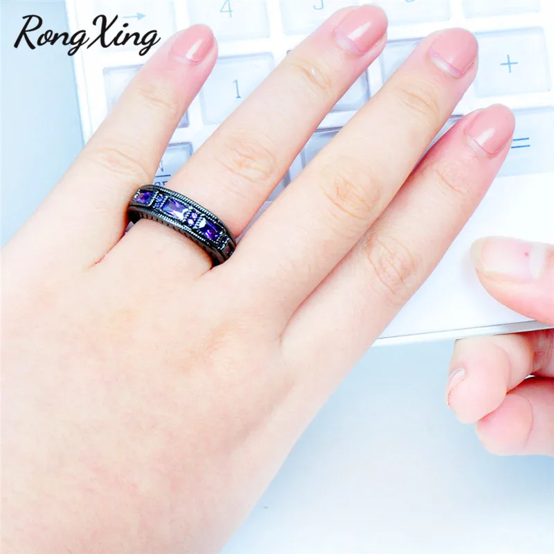 Женское кольцо RongXing с фиолетовым кубическим цирконием элегантное Ювелирное