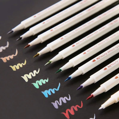10 Colors Paint Marker Pens Scrapbooking Graffiti Colored Markers Set Metallic Brush Pen For DIY Black Card Album | Канцтовары для