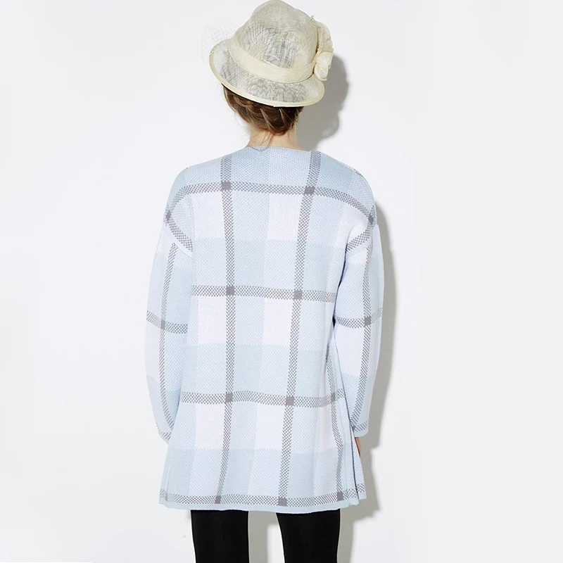HYH HAOYIHUI 2018 Brand New Autumn Fashion Women Blue Plaid Casual Cardigan Single Button O-neck Long Sleeve coat |