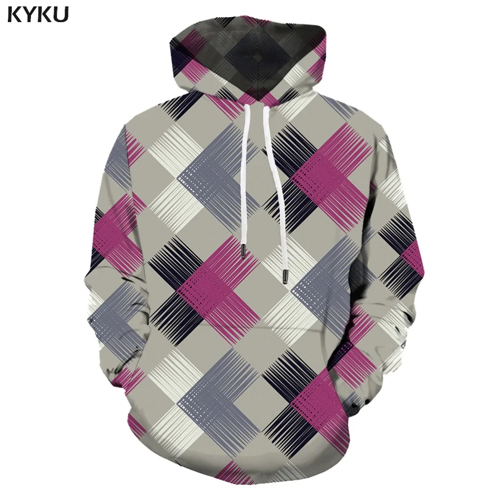 KYKU 3d Толстовка в клетку с капюшоном мужская полосатая толстовка повседневная