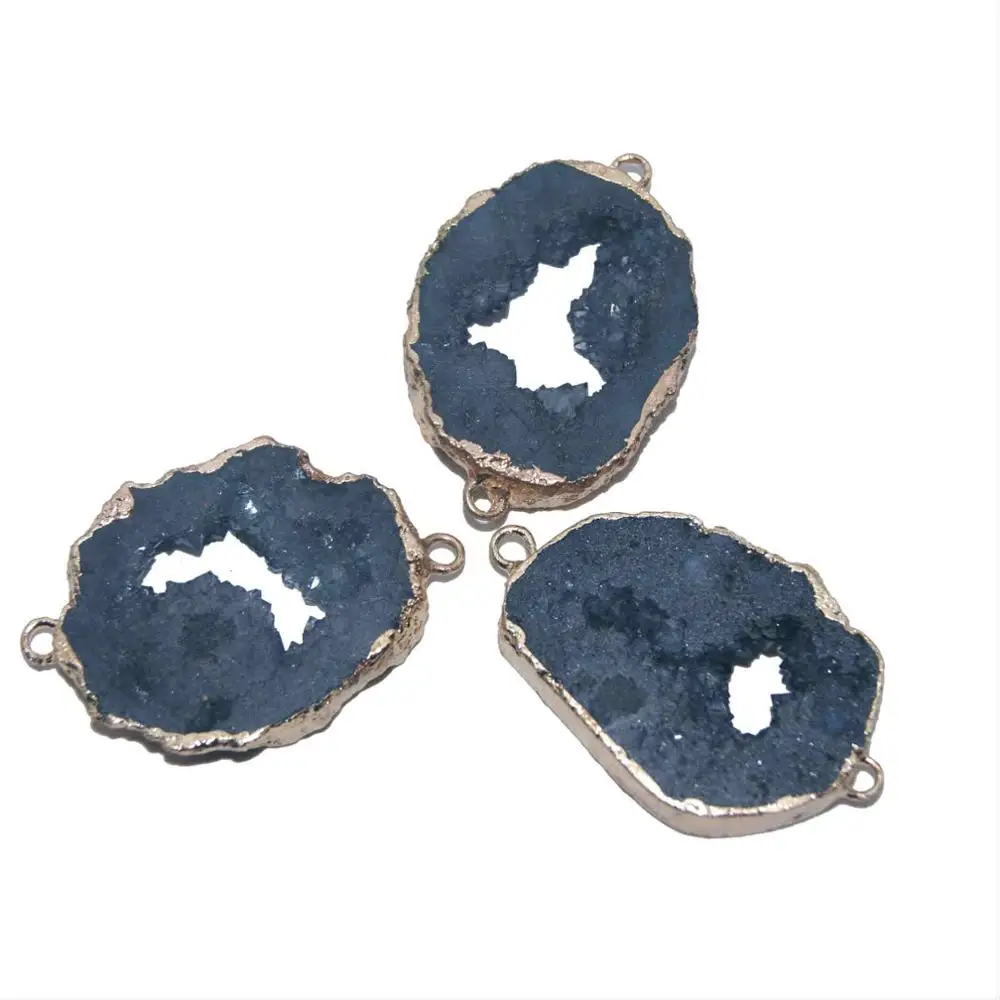 Gray 2 circles 1 шт. Натуральный Drusy красочный кристалл кулон неправильный геодный камень кулон для самостоятельного изготовления ювелирных изделий ожерелье браслет серьги - Окраска металла: Gray 2 circles