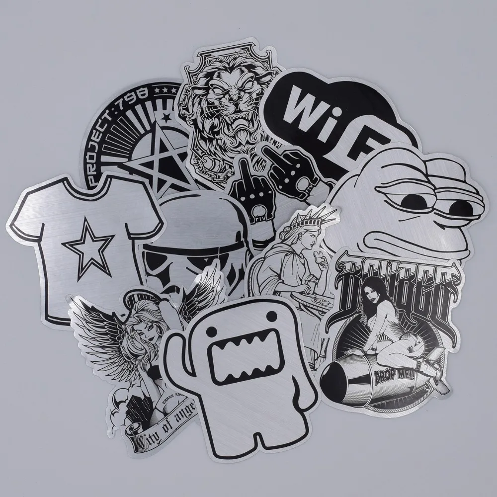 50 Pcs Metallic Black and White Stickers Graffiti Sticker for Luggage Skateboard Laptop Car Styling Guitar Cool | Игрушки и хобби