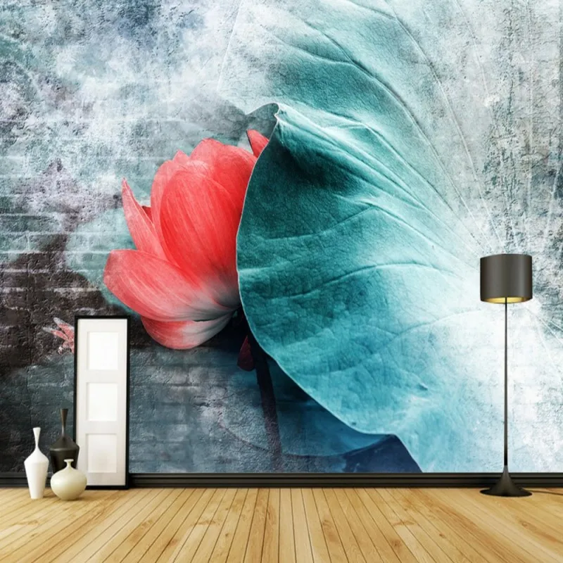 Прямая поставка Fatman цветок обои китайский лотос лист лотоса росписи 3d Гостиная
