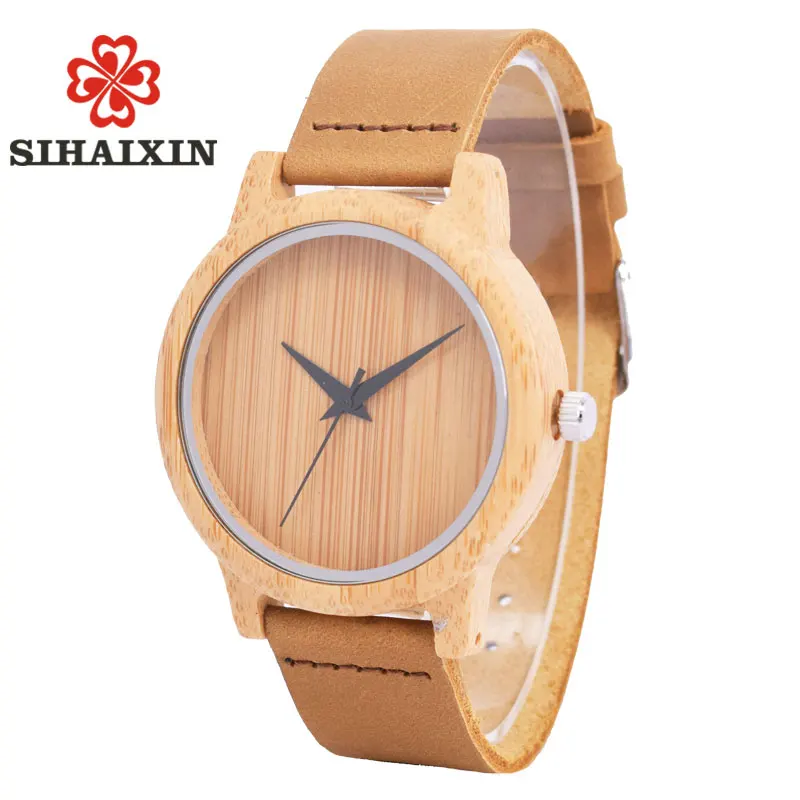 SIHAIXIN Bamboo Wood Casual Watches Women Wooden Clock For Men Genuine Leather Band Luxury Fashion Quartz Wristwatch Male Dress | Наручные