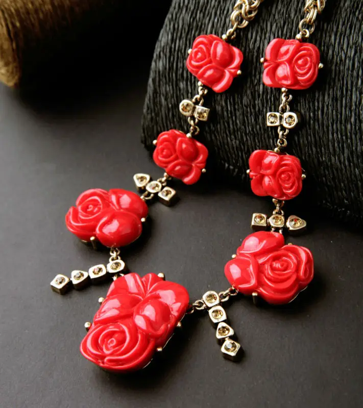 Большой благородный корейский стиль красный цветок ожерелье для женщин макси