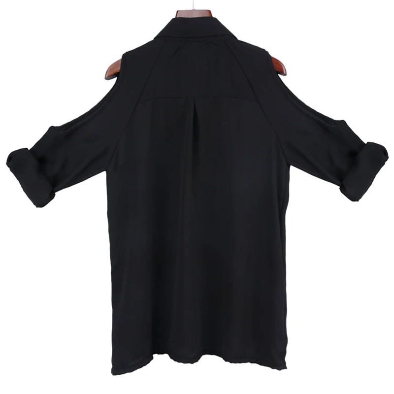 Casual Loose Women Shirts Spring Autumn Button Chiffon Blouse Top Ladies Long Sleeve Shirt Black Sexy Off-Shoulder |