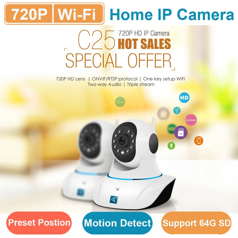 VStarcam C25 Wi Fi ip камера Cam 720 P глаз 4 & eyecloud приложение 15 заданное положение ИК