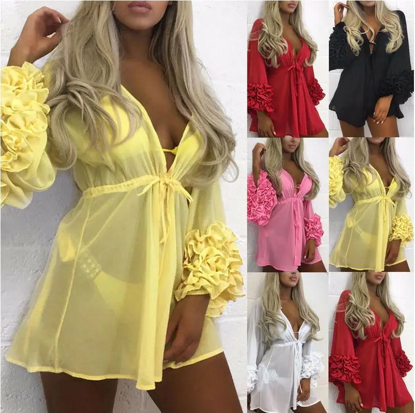 2019 горячая Распродажа женское мини пляжное платье накидка кафтан саронг летняя