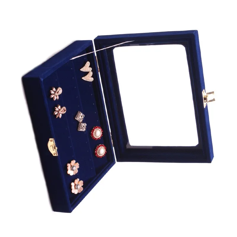 

2016 New Fashion Blue 20*15*4.5CM Earrings Ear Studs Organizer Show Case Jewelry Display Holder Box Storage Display Boxes