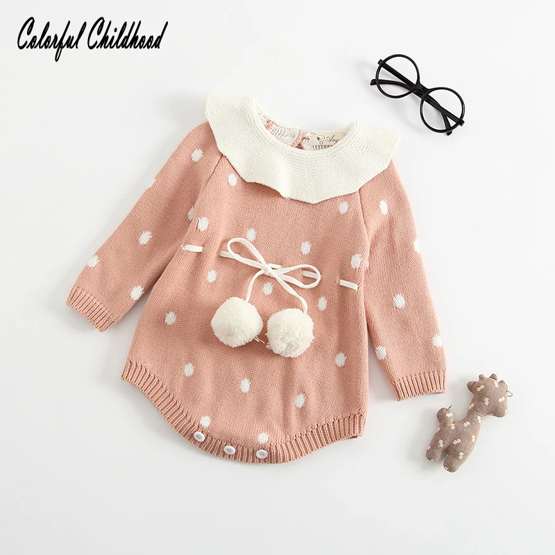 

Toddler Baby Boy Girl Knitting Romper Jumpsuit Winter long sleeve polka dot design Baby Clothes Playsuit Outfit 0-24m