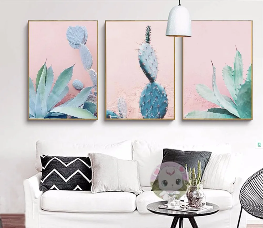 Скандинавское искусство розовый кактус Холст плакат картина мультфильм