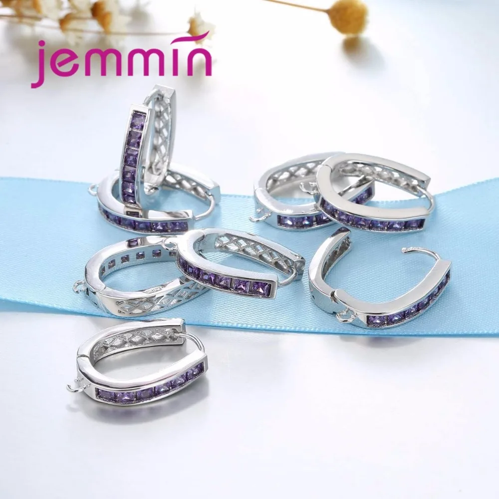 Женские серьги-кольца из серебра 925 пробы с фиолетовым кристаллом S925 | Украшения и