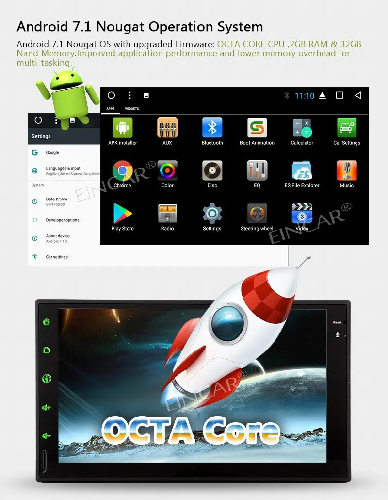 Android 7 1 стерео 2 Дин Bluetooth FM/AM радио приемник Tablet экрана Wi Fi просмотр веб страниц