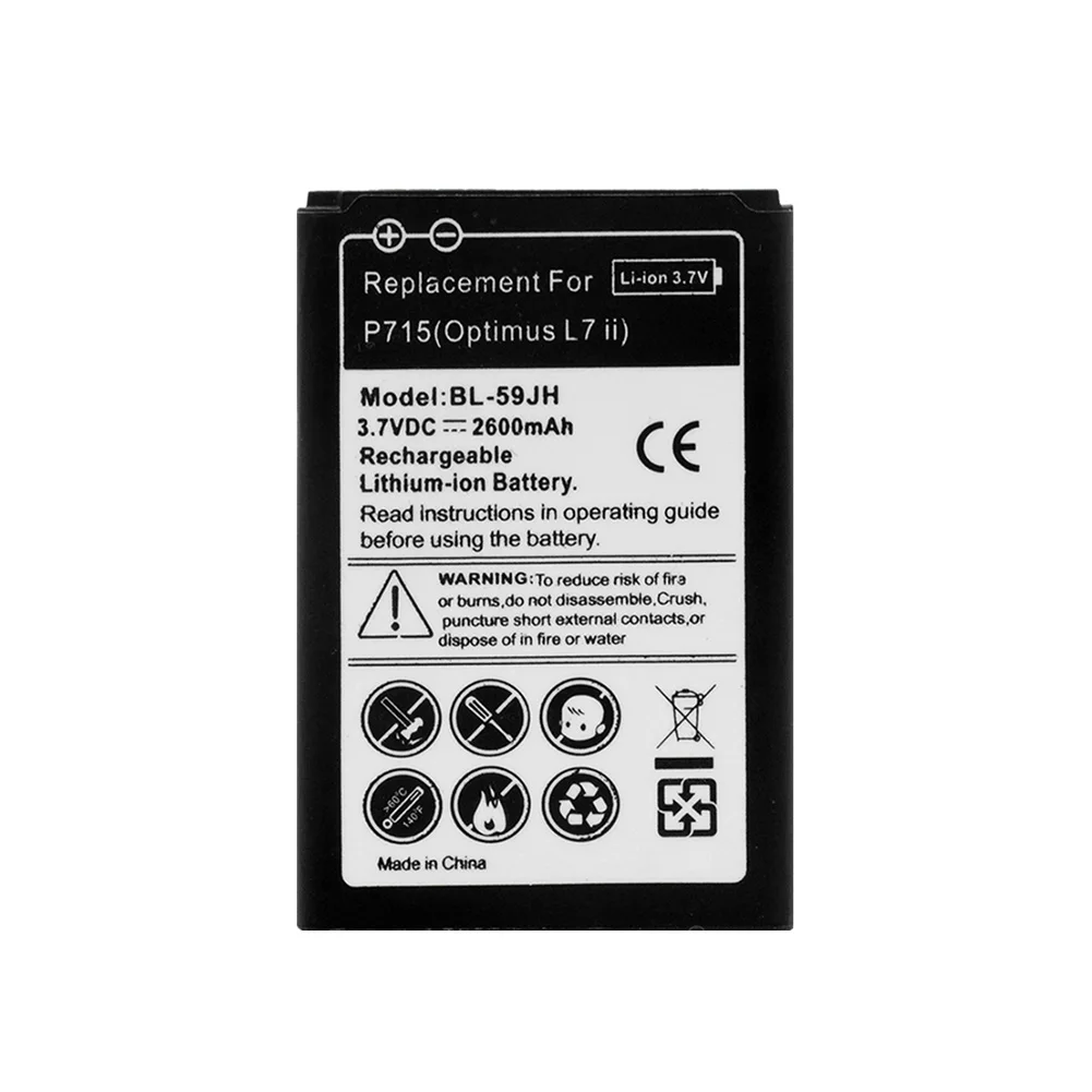 Литий 3,7 V 2600 мА/ч, BL-59JH BL59JH Батарея BL 59JH для LG P715 или рюкзак с изображением трансформеров оптимуса L7 II Ludid2 F3 F5 P713 P710 телефон Батарея