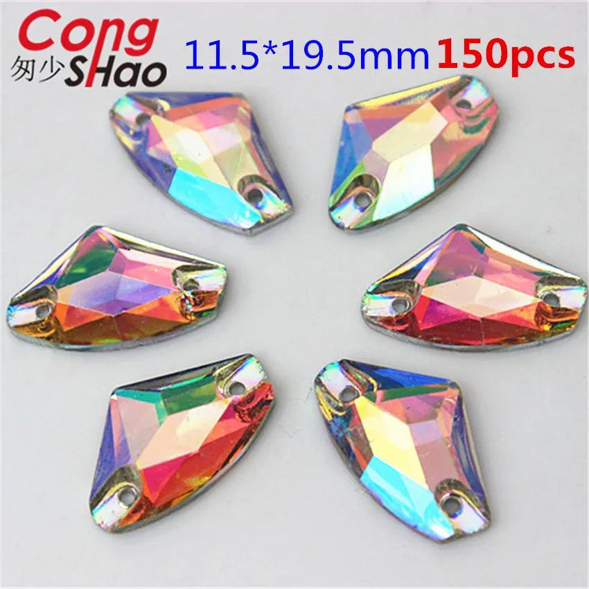 11.5x19.5mm 150pcs Конг Шао микс 10 размер форма кристаллы AB Стразы отделка плоская спина Шитье 2 отверстия камни Смола бусины для DIY свадебное платье YB668 - Цвет: 11.5x19.5mm 150pcs