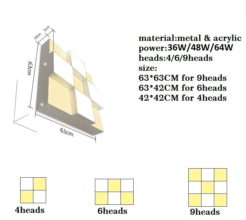 Koop 9 Hoofd 64 W Witte Kleur Metalen Plafondlamp Led Korte Plafondlamp Woonkamer Lichten Magische Kubus Vormige Lamp Lampen