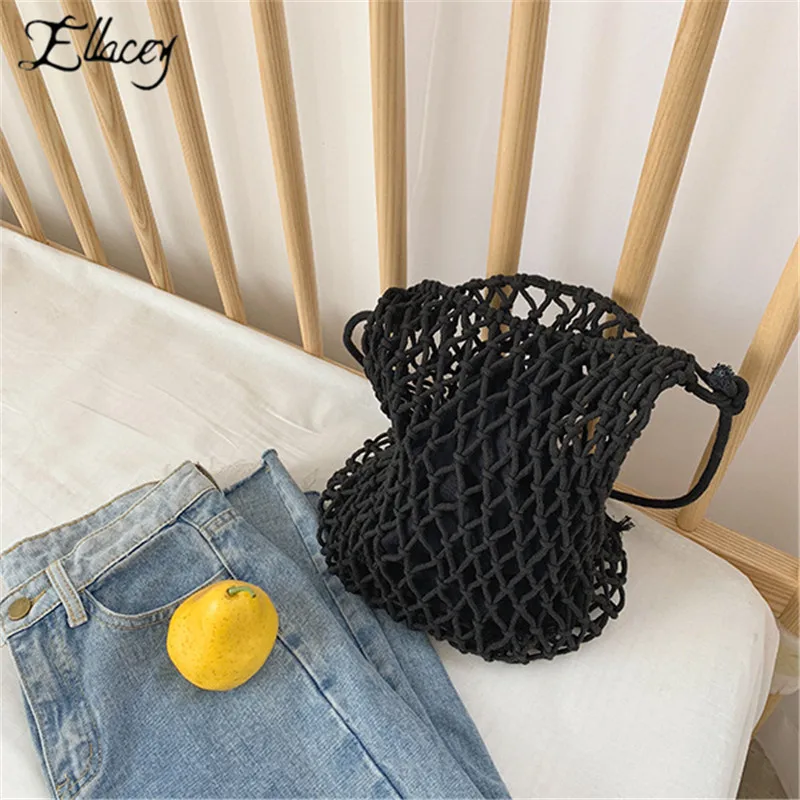 Новая выдолбленная сетчатая дизайнерская женская сумка с хлопковой шнуровкой