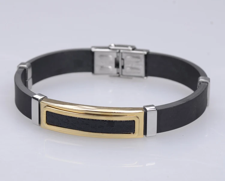 Мужской браслет из нержавеющей стали черный силиконовый на резинку модный