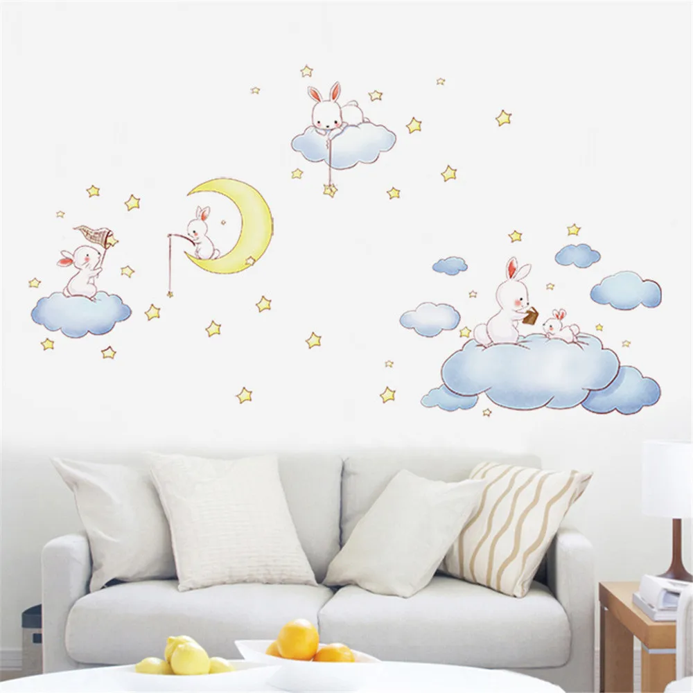 KAKUDER DIYCartoon Rabbit Cloud Sticker Detachable Wall Home Mural Artist Residence Decoration stickerJan11 | Дом и сад