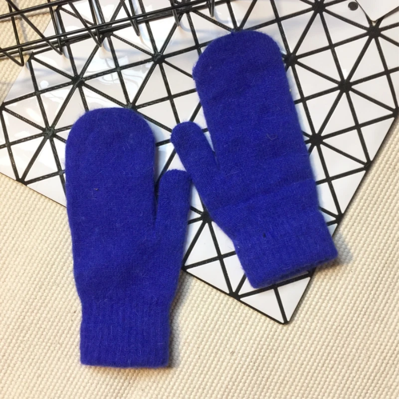 Diy зимние перчатки женские мягкие шерстяные кроличья шерсть теплые вязаные перчатки теплые для девочек яркие цвета варежки удобные