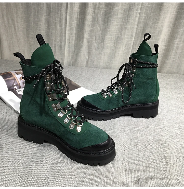 Женские ботильоны на среднем каблуке; Botas Mujer; обувь на платформе со шнуровкой; женская кожаная удобная обувь; Zapatos De Mujer; sapato feminino