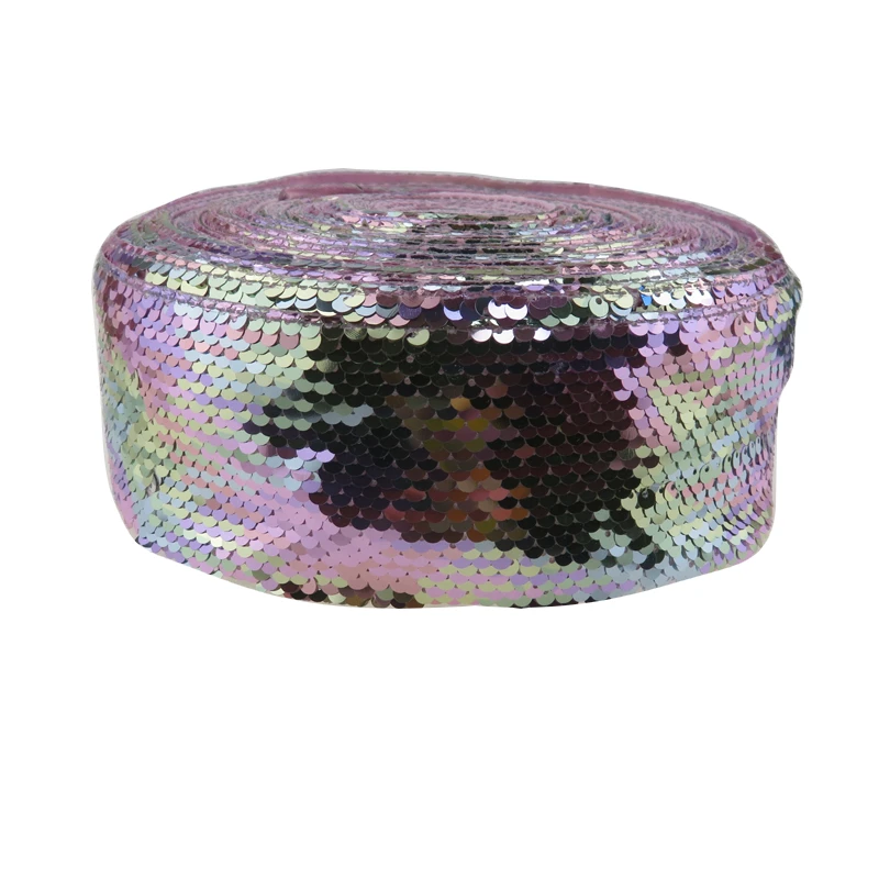 50 ярдов 75 мм Горячие продажи Блестящая радужная голограмма серебряная лента из пайеток для украшения платья Принимаем заказы на индивидуальную настройку.