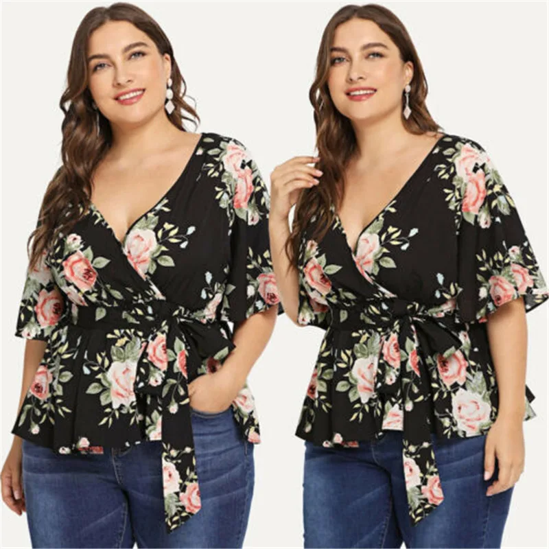 Женская футболка с полурукавами Повседневная большого размера V образным